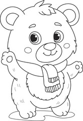 Coloring page outline of the cartoon smiling cute bear. Colorful vector illustration, summer coloring book for kids.