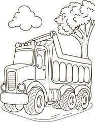 Coloring page outline of the cartoon big truck car. Colorful vector illustration, summer coloring book for kids.