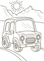Coloring page outline of the cartoon big truck car. Colorful vector illustration, summer coloring book for kids.