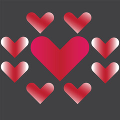 Multiple color hearts illustration with gradient and simple 