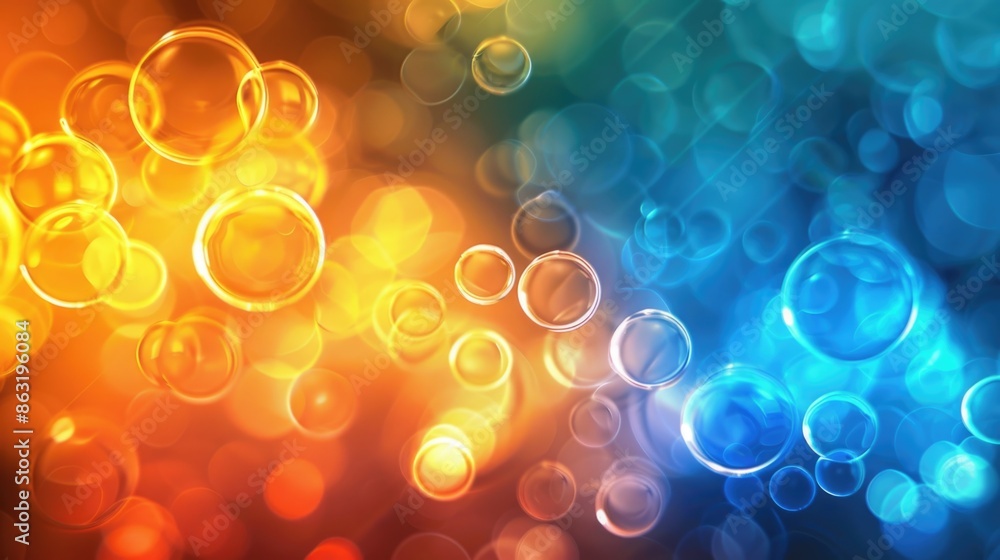 Poster a close-up shot of a group of colorful bubbles floating in mid-air, with soft focus and blurred back