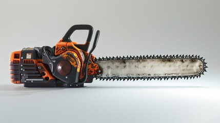 Fototapeta premium Modern Chainsaw on White Background - Detailed Studio Shot for Tool Design and Features Display