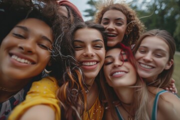 Fototapeta premium A group of young women standing next to each other, casual and relaxed