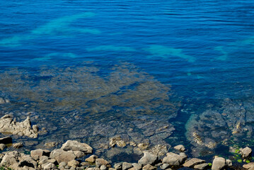 plage de rochers et eau turquoise en mer d'Iroise