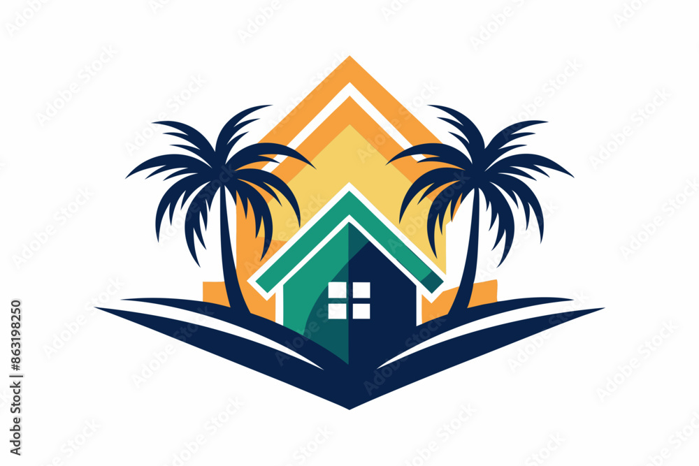 Sticker Beach house logo design vector