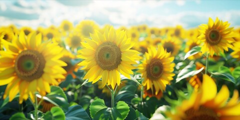 Obraz premium Sunflower fields, bright colors and realistically detailed textures.