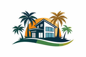 Real Estate Around Beach House Logo Vector