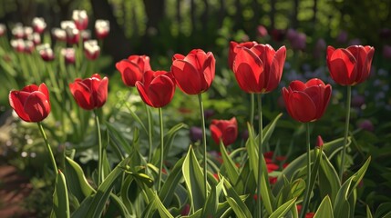 Fototapeta premium Tulips in full bloom in an outdoor garden
