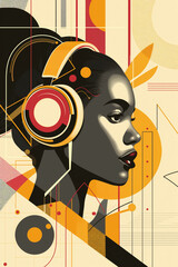 Creative Afrofuturist Illustration of Woman with Headphones. Generative AI