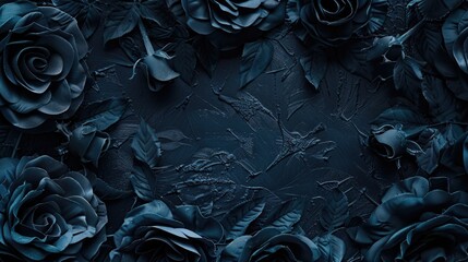 A cluster of blue roses on a dark, mysterious backdrop