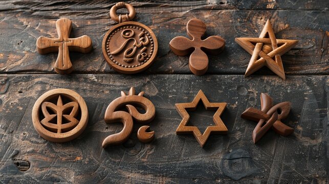 Religious Symbols Uniting Christianity Cross and Islam Faith for Stock Images