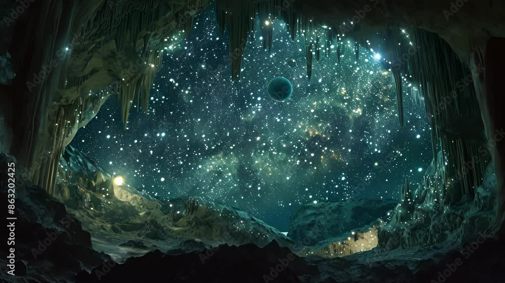 Aufkleber a mystical cave with a glittering starstudded ceiling that seems to shift and move like the sky comp