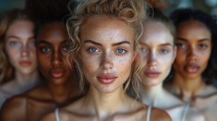 Young Women With Different Skin Tones Pose Together in a Close-Up Portrait