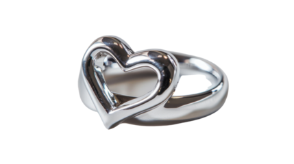 Attractive Silver Heart Shape Ring, purpose on transparent background