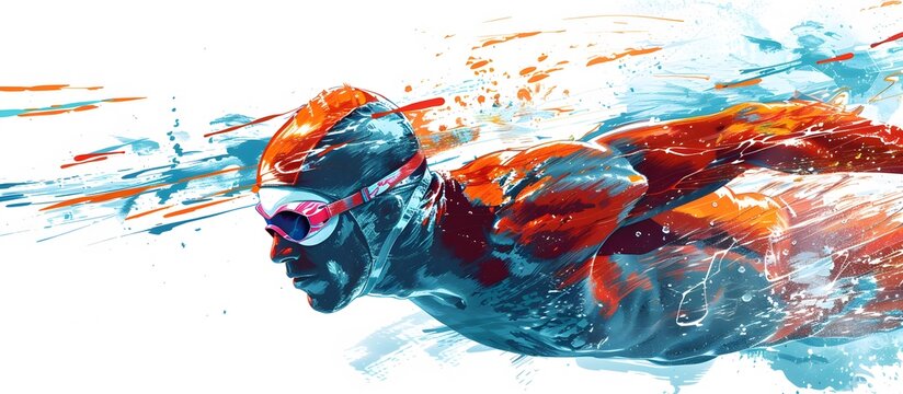 professional swimmer in color abstract watercolor