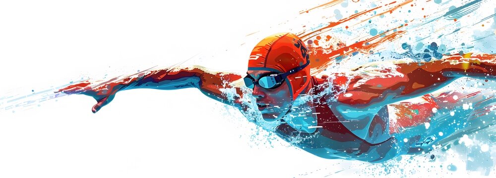 professional swimmer in color abstract watercolor