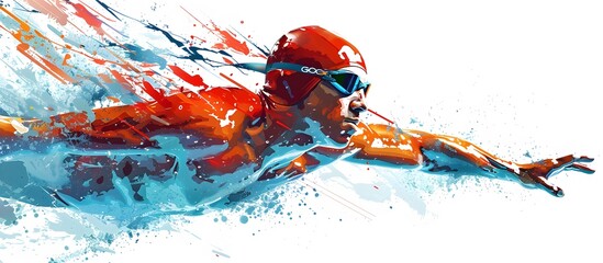 olympic professional swimmer illustration in isolated color