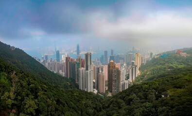 Blick vom Victoria Hill auf die Skyline von Hongkong