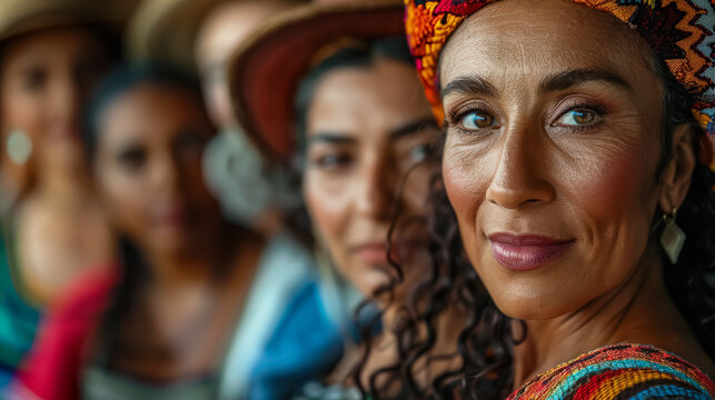 A group of women wearing hats and smiling. Scene is cheerful and friendly. The women are posing for a photo, and their smiles suggest that they are happy and enjoying each other's company