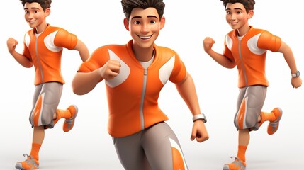 3d cartoon young man playing soccer in action, isolated full body athlete on white background