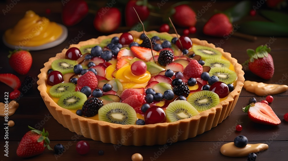 Wall mural appetizing fruit pie.