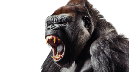 Angry Gorilla screaming on transparent background