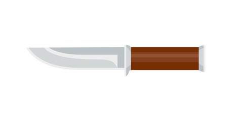 Hunting knife with wooden handle. Vector cartoon flat icon.