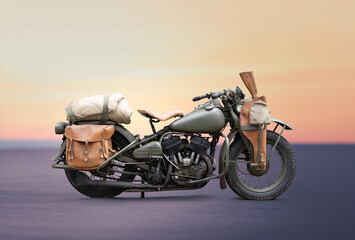 Vintage Military Motorcycle In The Desert