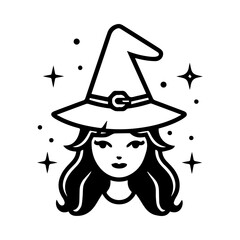 Witch icon or modern line symbol. Vector line art and icon design with bold outline. Black and white Pixel Perfect minimalistic symbol isolated white background. Silhouette simple thin sign