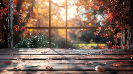 Thanksgiving-themed blurred background for a wooden table