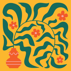 Vector illustration of Wavy Plant in the Vase. Organic Flower and Botanical Art. Design for packaging, prints, decoration - part 3 © enotmaks