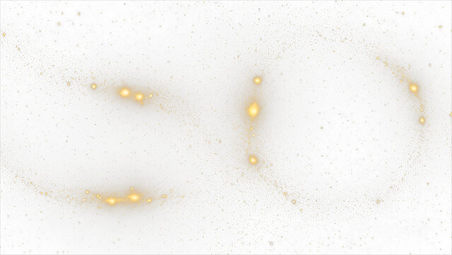 Digital golden particle wave and light abstract widescreen background with shining dots isolated on transparent background.