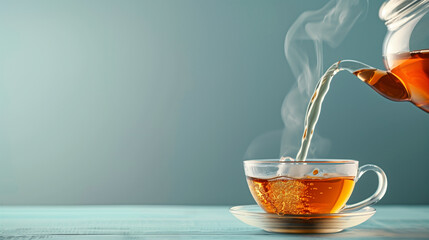 copyspace, stockphoto, Pouring Healthy Tea. Earl Grey tea, healthy food concept. Hot drinks.