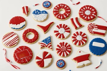 Fototapeta premium Fourth of July themed cookie cutters on white background