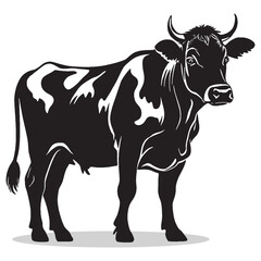 Cow silhouettes and icons. Black flat color simple elegant white background Cow animal vector and illustration.