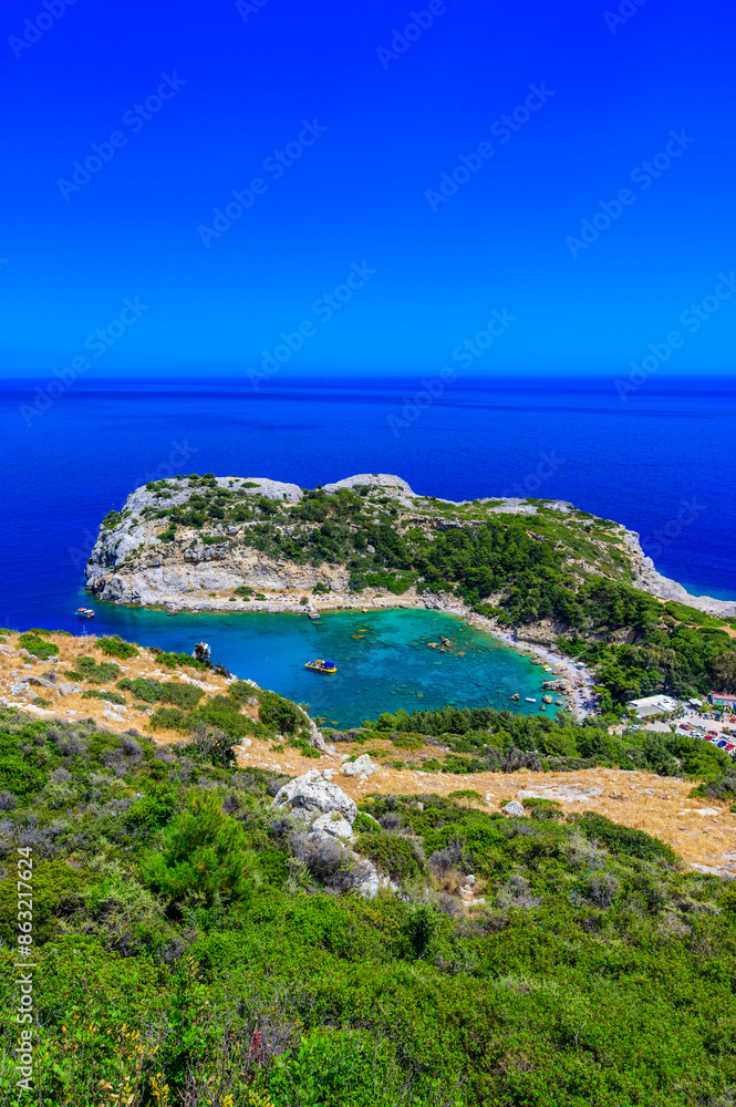 Wall mural anthony quinn bay - beautiful coast scenery with paradise beach on rhodos island - travel destinatio