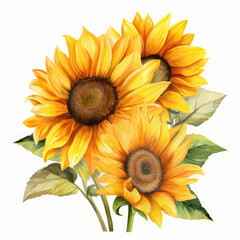 Naklejka premium Watercolor Sunflower Flower, clipart Illustration, Generative Ai