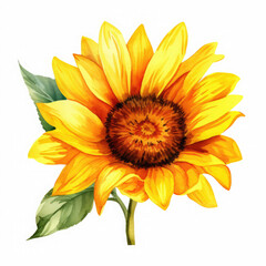 Naklejka premium Watercolor Sunflower Flower, clipart Illustration, Generative Ai