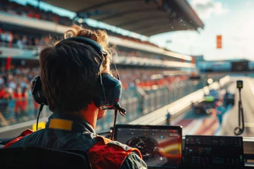 Gordijnen Controller of a formula 1 team watching and supervising the race © Eomer2010