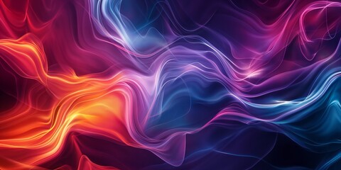 Obraz premium Colorful abstract wave background. A vibrant display of flowing, wavy lines in rich hues of red, purple, and blue. Ideal for creative projects, digital art, and modern design elements.