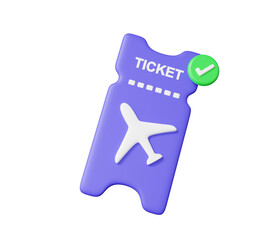 Coupon air ticket boarding pass check mark approved correct on isolated background. leisure Travel tourism holiday summer vacation concept. 3d rendering illustration