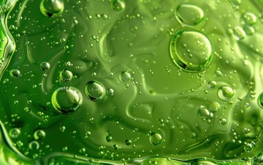 Close-Up Macro Shot of Green Liquid With Air Bubbles