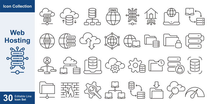 web hosting icon line collection vector design illustration template with editable stroke