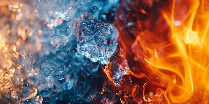 Vivid clash of ice and fire in dynamic close-up