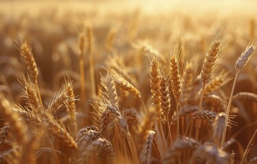Fototapeta premium Golden Wheat Field At Sunset In Rural Setting