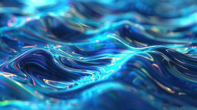 A vibrant, neon-colored 3D rendering of interlaced strings creating wave-like patterns, resembling a flowing data stream.