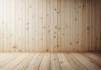 Naklejka premium Helle Holzwand und heller Fußboden, als Textur oder Hintergrund, mock up