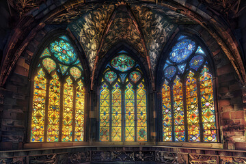 stained glass windows in the gothic style vintage drawing art picture photo wallpaper