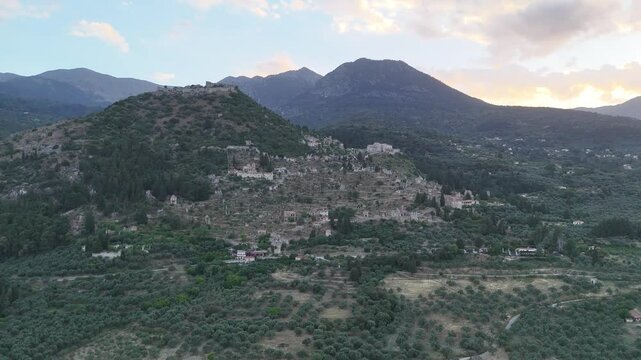 Ruins of old town in Mystras, Greece - archaeology background