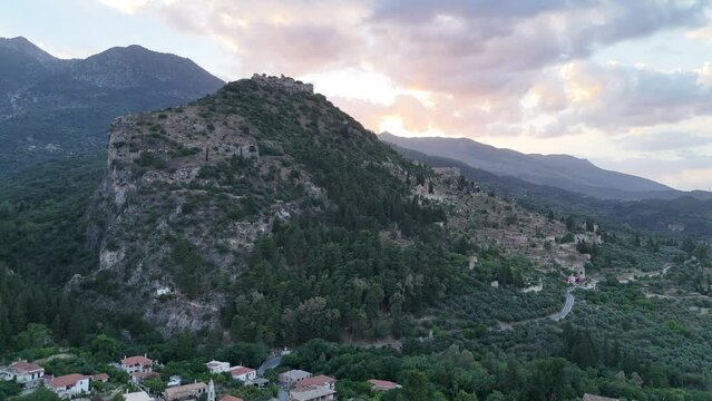 Ruins of old town in Mystras, Greece - archaeology background